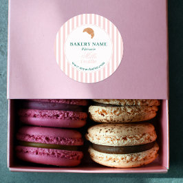 Preppy Green & Pink Stripes Bakery Logo Product Runt Klistermärke