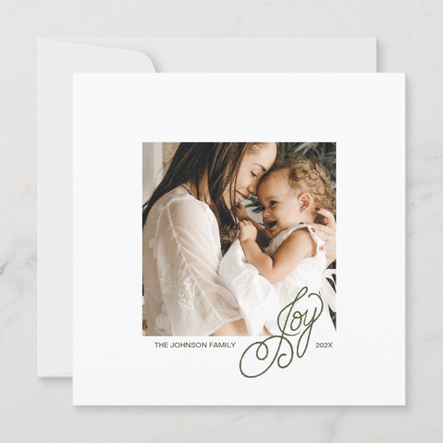 Preppy Green Striped Square Photo Holiday Card Julkort (Framsida)