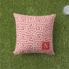 Preppy Grekisk Nyckel Monogram – Röd & Vit Kudde