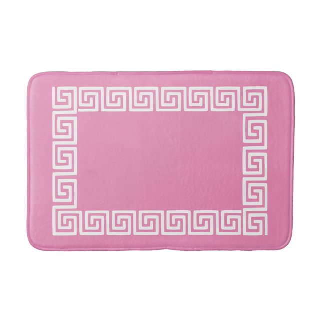 Preppy Grekisk Nyckel – Rosa & Vit Badrumsmatta (Framsidan)