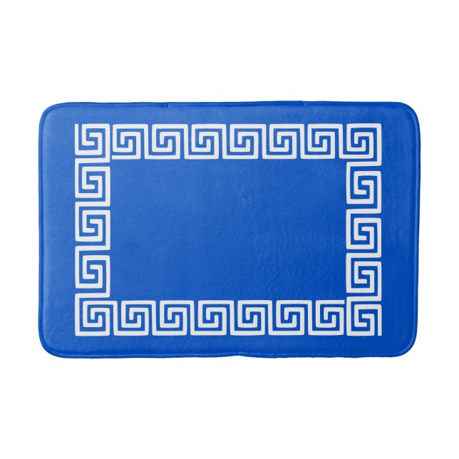 Preppy Grekisk Nyckel – Royalblå & Vit Badrumsmatta (Framsidan)