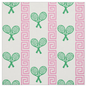 Preppy grekisk nyckel tennisrand - rosa & grön tyg