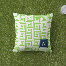 Preppy grekisk nyckelmonogram – Limegrön & Marinbl Kudde