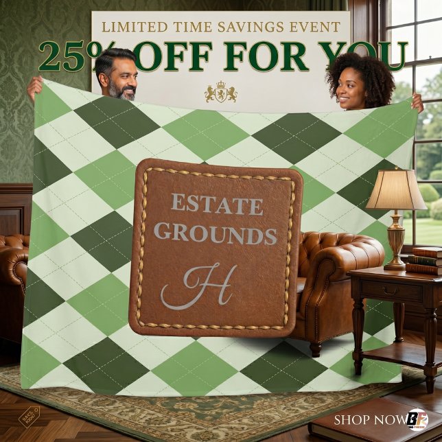 Preppy Grön Argyle Falskt Läder Monogram Fleecefilt (#houseparty)