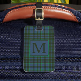 Preppy grön och blå rutig monogram bagagebricka