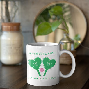 Preppy Grön och Rosa Bröllops Pickleball Kaffemugg