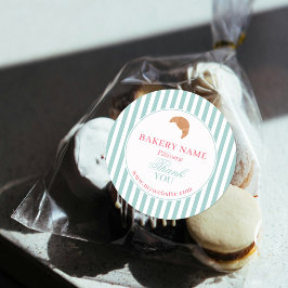 Preppy Grön & Rosa Randig Bageri Logotyp Tack Runt Klistermärke