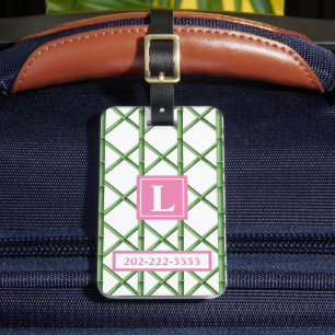 Preppy Grönt Trellis Bamboo Mönster Monogram Bagagebricka