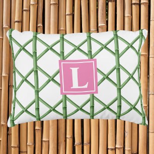 Preppy Grönt Trellis Bamboo Mönster Monogram Prydnadskudde