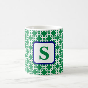 Preppy Grönt White Link Mönster marin Monogram Kaffemugg