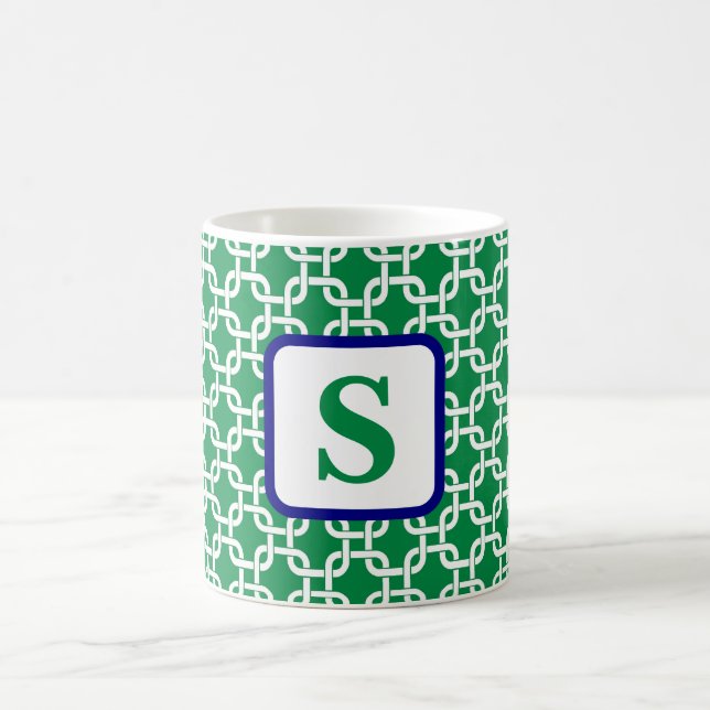 Preppy Grönt White Link Mönster marin Monogram Kaffemugg (Center)