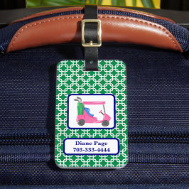 Preppy Grönt White Link Mönster Rosa Golf Cart Bagagebricka