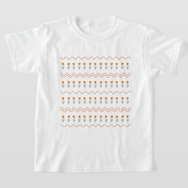 Preppy Groovy Rand Tulip Flower Mönster T Shirt (Laydown)