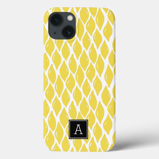 Preppy Gul Citron Svart Monogram Personlig (Baksida)