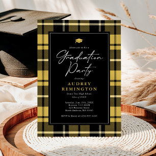 Preppy gul svart Tartan examen Inbjudningar