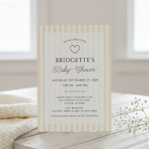 Preppy gula vita ränder Baby Shower Inbjudningar
