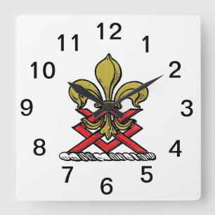 Preppy Guld Röd Heraldisk Vapen Fleur de Lis Emble Fyrkantig Klocka