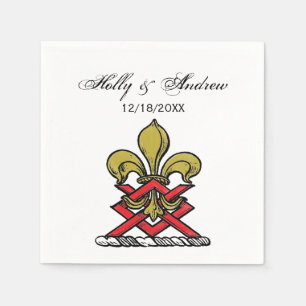 Preppy Guld Röd Heraldisk Vapen Fleur de Lis Emble Pappersservett