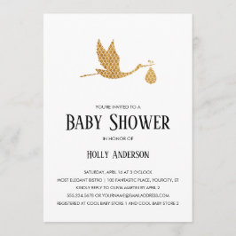 Preppy guld- Stork för enkel baby shower med Inbjudningar