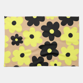 Preppy Gult Black Hippie Flower Mönster Kökshandduk