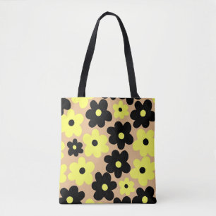 Preppy Gult Black Hippie Flower Mönster Tygkasse