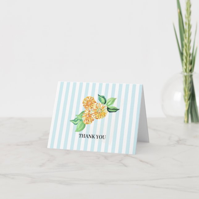 Preppy Gult Flower Blue Rand Tack Kort (Framsida)