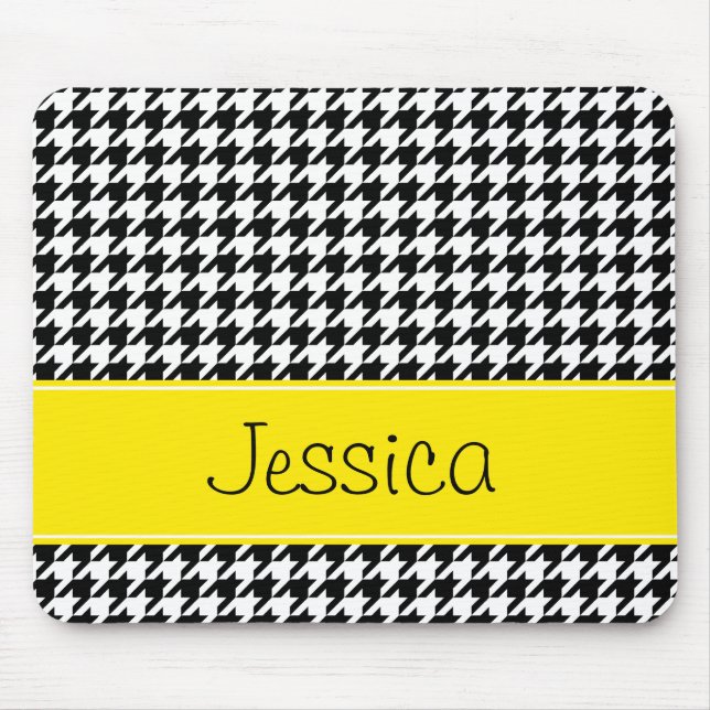 Preppy gult och svart Houndstooth personlig Musmatta (Framsidan)