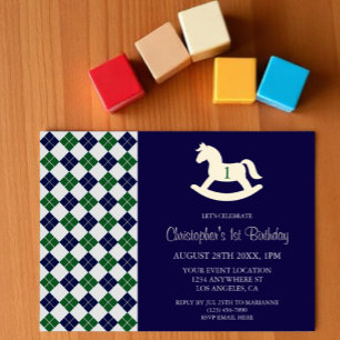 Preppy Gunghäst Argyle 1-årsdag Inbjudningar