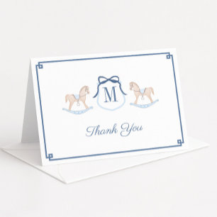 Preppy Gunghäst med monogram Baby Shower Tack Kort