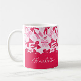 Preppy Hand Drawn Coquette Pink Red Bows Kaffemugg