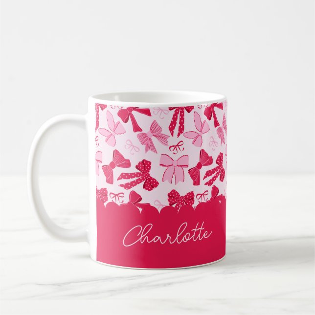 Preppy Hand Drawn Coquette Pink Red Bows Kaffemugg (Vänster)