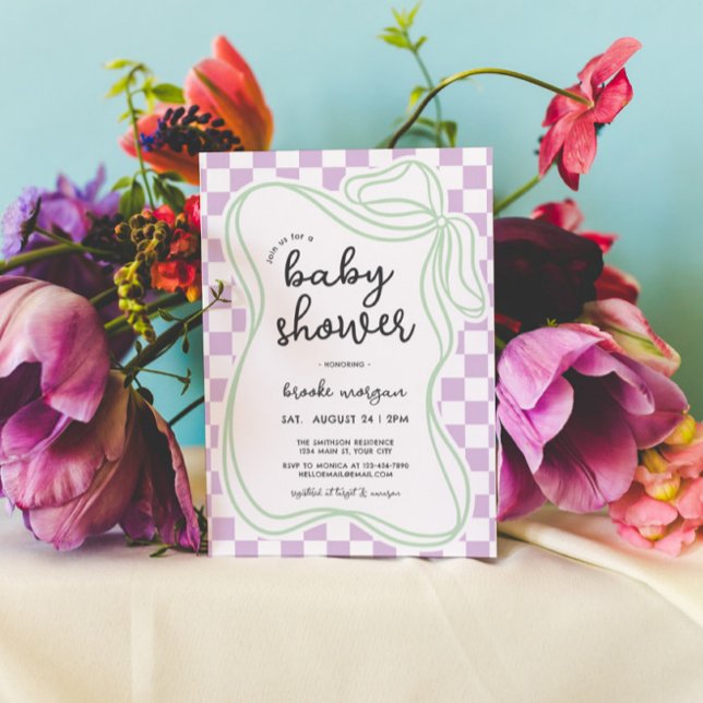Preppy Hand plockade Bow Gender Neutral Baby Showe Inbjudningar (Whimsical Bow Preppy Gender Neutral Baby Shower Invite)