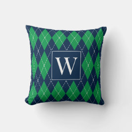 Preppy Hand-Stickad Argyle – Grön & Marinblå Kudde