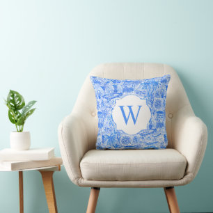 Preppy Handflatan Beach Blue White Vacacation Mono Kudde