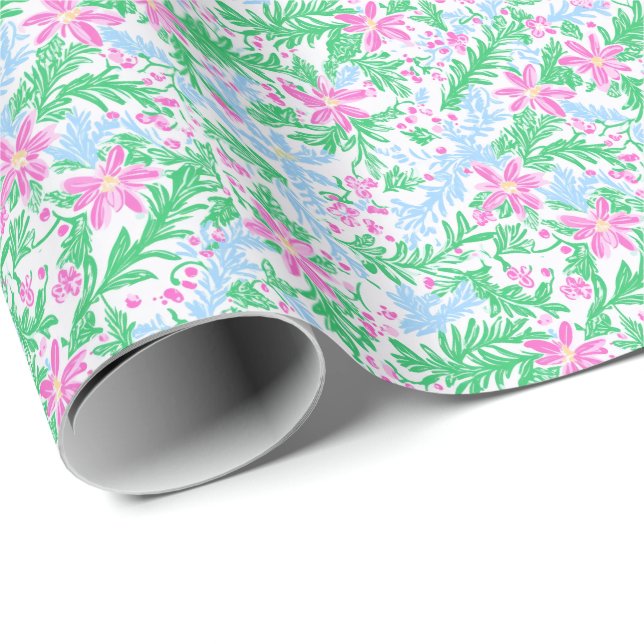 Preppy Handflatan Beach-jultomten Poinsettias Presentpapper (Rullad Hörn)