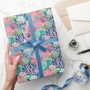 Preppy Handflatan Beach Ocean Coral Mönster Presentpapper
