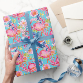 Preppy Handflatan Beach Ocean Crabs Mönster Presentpapper