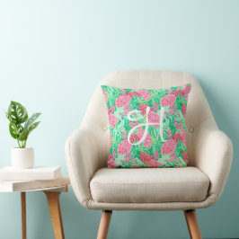 Preppy Handflatan Beach Tropical Flowers Monogram Kudde