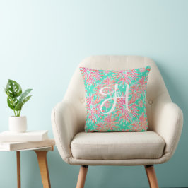 Preppy Handflatan Beach Tropical Flowers Monogram Kudde