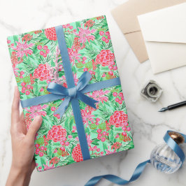 Preppy Handflatan Beach Tropical Flowers Mönster Presentpapper