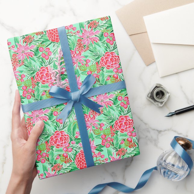 Preppy Handflatan Beach Tropical Flowers Mönster Presentpapper (Gifting)