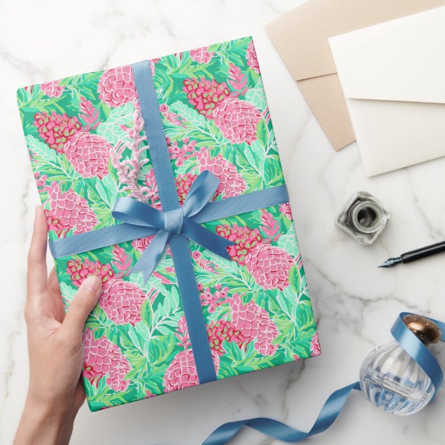 Preppy Handflatan Beach Tropical Flowers Mönster Presentpapper (Gifting)