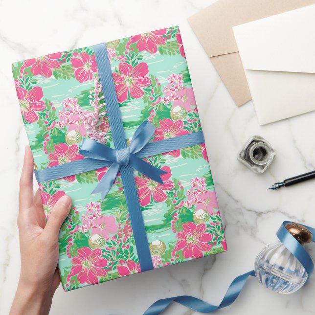 Preppy Handflatan Beach Tropical Flowers Mönster Presentpapper (Gifting)