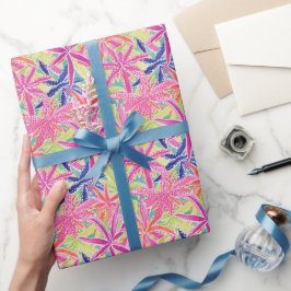Preppy Handflatan Beach Tropical Flowers Mönster Presentpapper