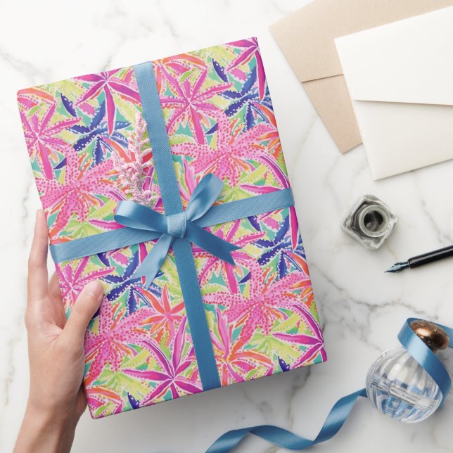 Preppy Handflatan Beach Tropical Flowers Mönster Presentpapper (Gifting)