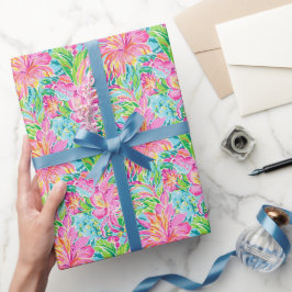 Preppy Handflatan Beach Tropical Flowers Mönster Presentpapper