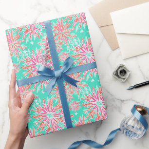 Preppy Handflatan Beach Tropical Flowers Mönster Presentpapper