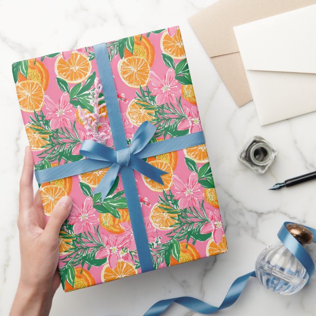 Preppy Handflatan Beach Tropical Orange Mönster Presentpapper (Gifting)