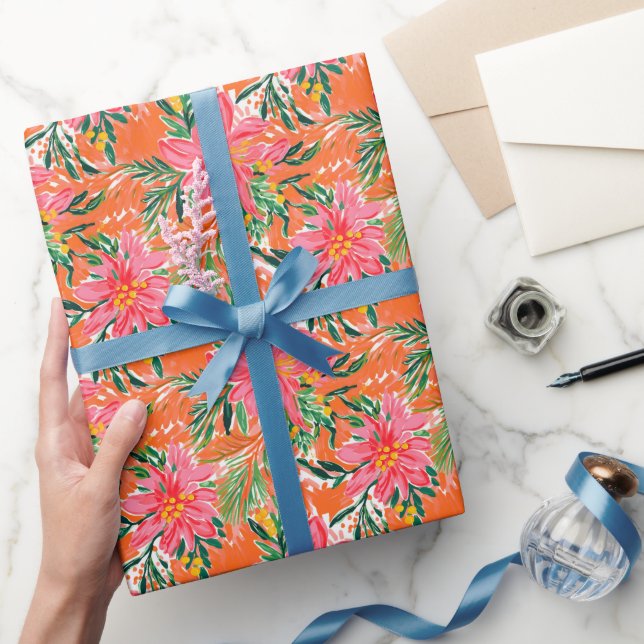 Preppy Handflatan Beach Tropical Orange Mönster Presentpapper (Gifting)