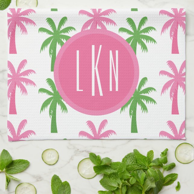 Preppy Handflatan Träd Monogrammed Kitchen Towel Kökshandduk (Vikta)